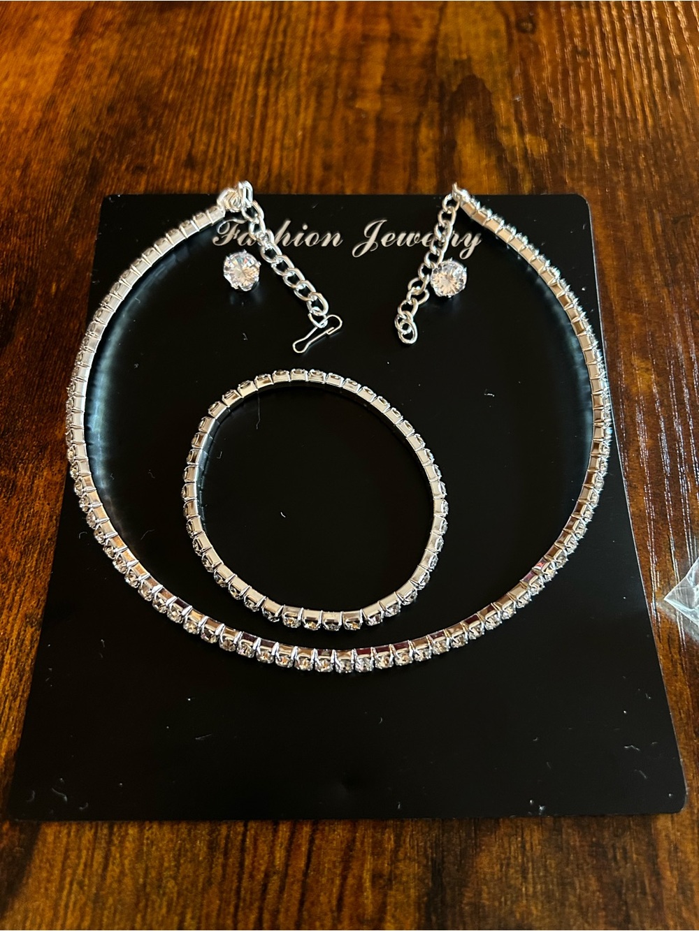 Silver Crystal Tennis Necklace, Bracelet & Stud Earring Set - Fashion Jewelry